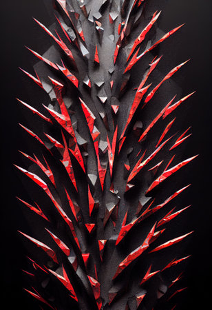 a large red plant with red leaves and a black background.の写真素材