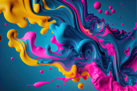 a colorful liquid painting on a blue background with a blue background and a blue background with a blue background and a blue background with a blue background with a blue border. .の写真素材