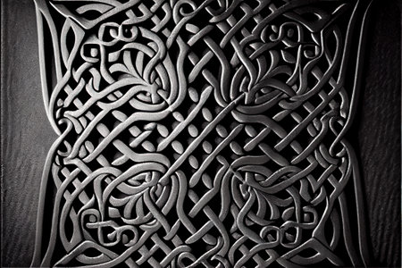 a black and white photo of a decorative design on a wall of a building in a city of london. .の写真素材