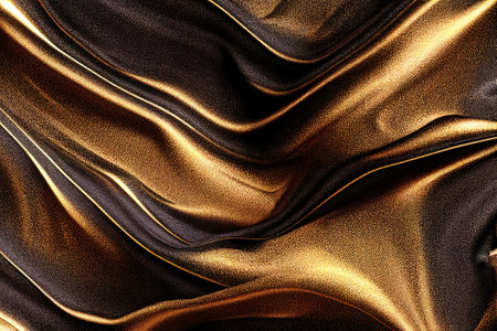 a gold and black fabric with a very wavy pattern on it's surface. .の写真素材