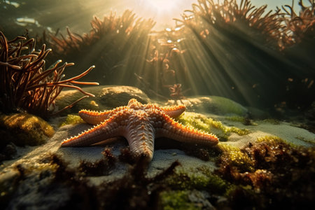 Starfish on the seabed in the rays of the sunの素材