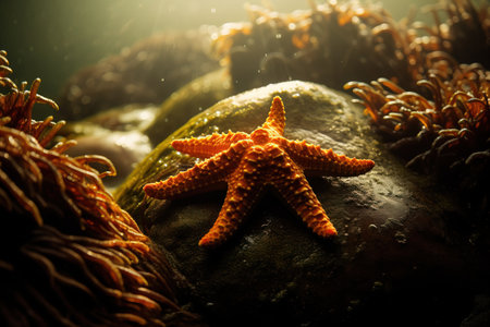 Starfish on a rock in the sea. underwater world.の素材