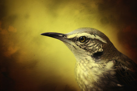 a close up of a bird on a yellow background with a black and white bird on the right side of the picture and a yellow background with a black and white bird on the left side. .の素材