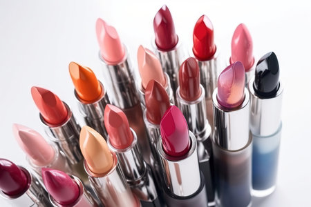 a group of lipsticks sitting next to each other on a white surface with one of them in the middle of the group and the other in the middle of the group. .の素材
