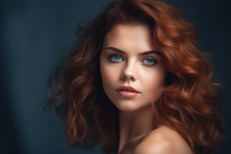 Portrait of beautiful young woman with makeup and long curly hair.の素材