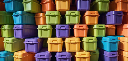 Colorful plastic recycle bins background. 3d rendering, 3d illustration.の素材