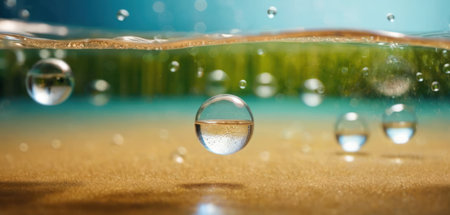 Water drops in the water. Concept of freshness and freshnessの素材