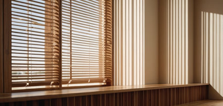 Wooden window with blinds. 3d render. horizontalの素材