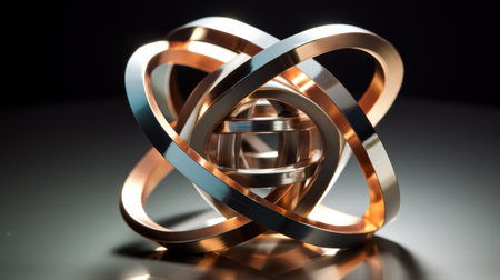 3d illustration of rings in the form of a heart on a dark backgroundの素材