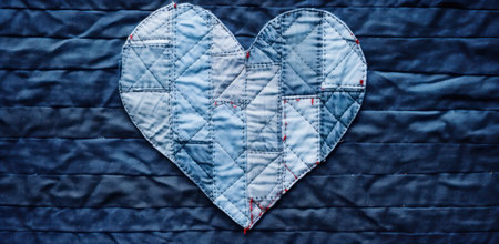 Patchwork heart on the background of a blue fabric. Valentine's Dayの素材