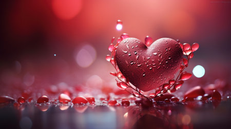 Valentine's day background with red heart on bokeh backgroundの素材