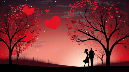 Valentine's day background with romantic scene, vector illustration.の素材