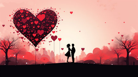 Silhouette of a loving couple in love. Vector illustration.の素材