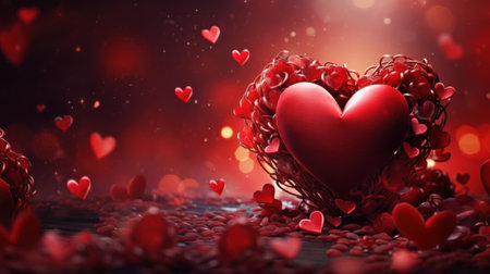 Valentine's day background with red hearts. 3d renderingの素材
