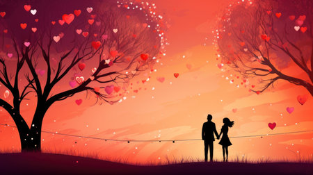Valentine's day background with couple in love, vector illustrationの素材