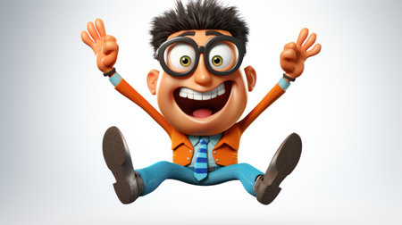 3D illustration of a cartoon character with glasses and a funny expressionの素材