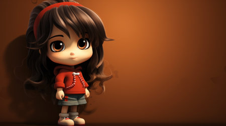 Cute little girl with big eyes and long brown hair - 3d renderingの素材