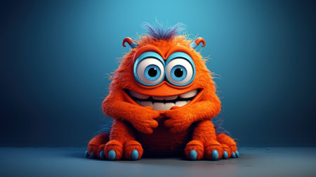 Funny monster with blue eyes and orange hair. 3d renderingの素材