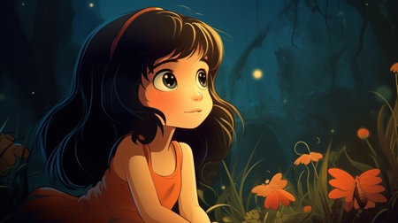 cartoon scene with beautiful girl in the forest - illustration for childrenの素材