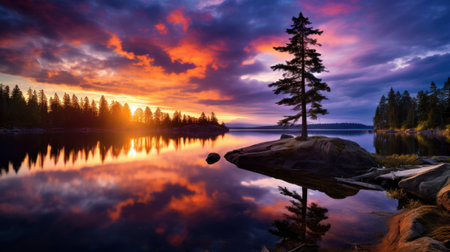 Sunset over Lake Tahoe, California, United States. Panoramic image.の素材