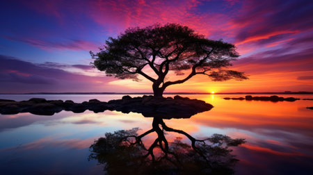 Tree at sunset on the island of Borneo, Malaysia.の素材