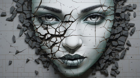 3d rendering of a beautiful woman face with cracked skin, 3d illustrationの素材