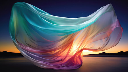abstract piece of cloth on the beach at sunset (3d render)の素材