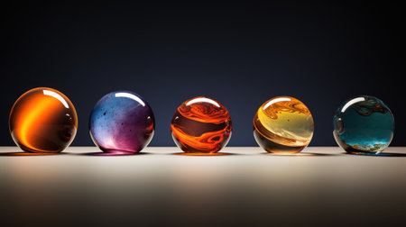 Colorful glass marbles on a white background. 3d renderingの素材