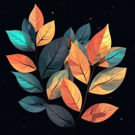 Autumn background with colorful leaves on dark background. Vector illustration.の素材