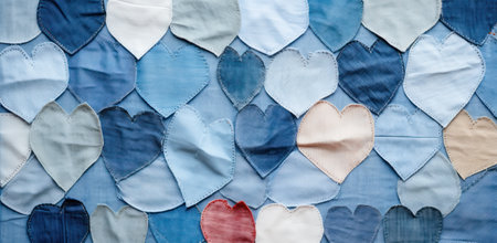 Fabric texture background with blue and white hearts for Valentines dayの素材