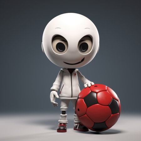 soccer player with a ball - 3D render on gray backgroundの素材