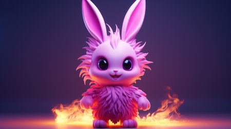 3d rendering of a cute pink rabbit isolated on a purple backgroundの素材