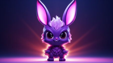 Cute purple rabbit with purple ears and pink wings. 3d renderingの素材