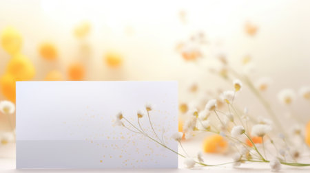 Blank card with white flowers on bokeh light background.の素材