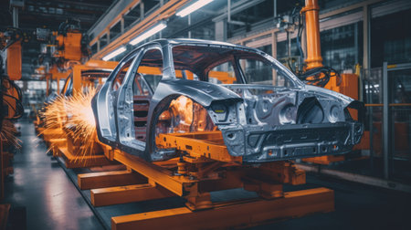 Car body assembly line in automotive industry. Automotive production line.の素材