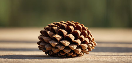 Pine cone on a wooden background, close-up, selective focusの素材