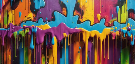 Colorful paint dripping on a wall. Abstract background for design.の素材