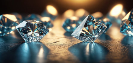 Beautiful diamonds on a dark background. 3d rendering, 3d illustration.の素材