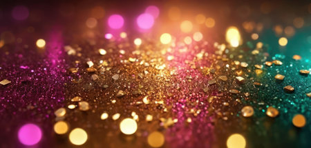 Glitter vintage lights background. Elegant abstract background with bokeh defocused lightsの素材