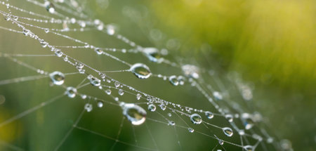 Water drops on a spider web. Nature background. Selective focus.の素材