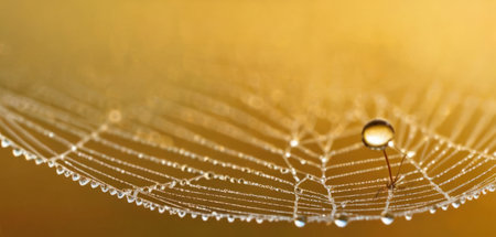 Spider web with dew drops close-up. Abstract background.の素材