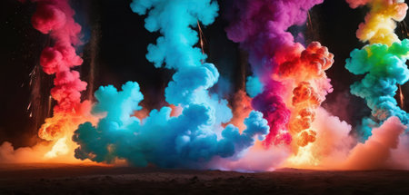 Explosion of colored smoke in the dark. 3d rendering.の素材