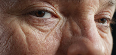 Portrait of an elderly woman with wrinkles on her face. Close-up.の素材