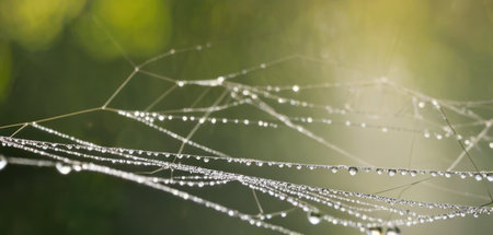 Morning dew on a spider web close-up. Natural backgroundの素材