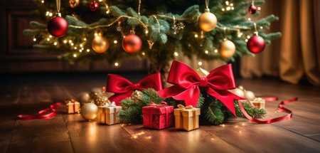 Christmas tree with presents under it. Christmas and New Year concept.の素材