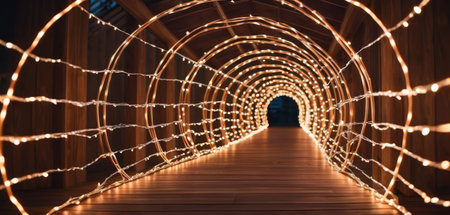 A long corridor with a glowing garland in the shape of a tunnel.の素材