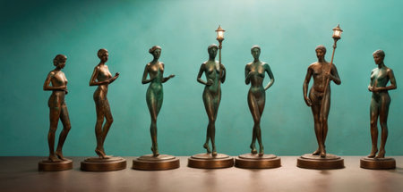 Bronze figurines of people on a pedestal in the form of human figuresの素材