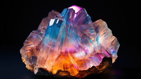 Fluorite gemstone on black background. Macro shot.の素材