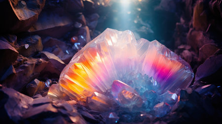 Close-up view of crystal in the forest. Nature concept.の素材