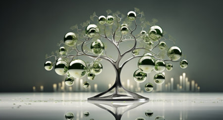 Conceptual image with green tree and bubbles. 3D renderingの素材